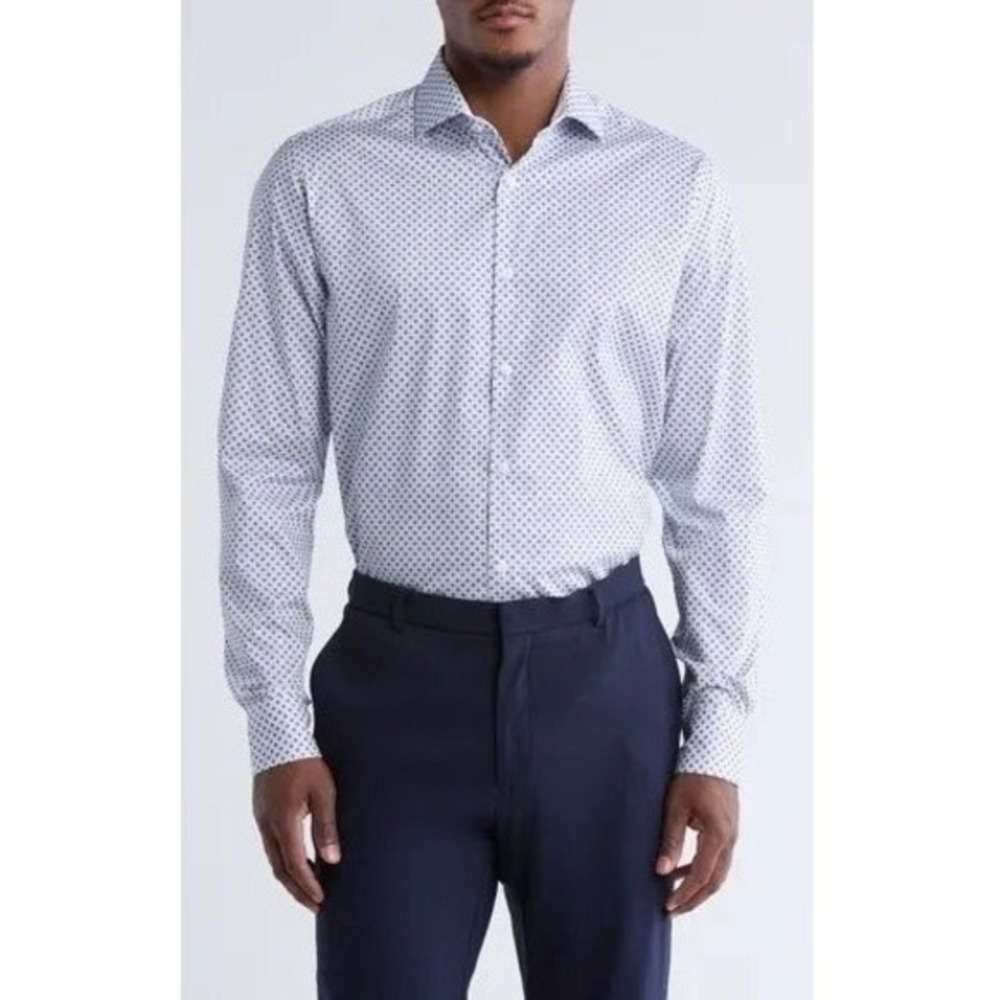 Ted Baker London Men's Size 4 White Dots Print Long‎ Sleeve Button Down Shirt